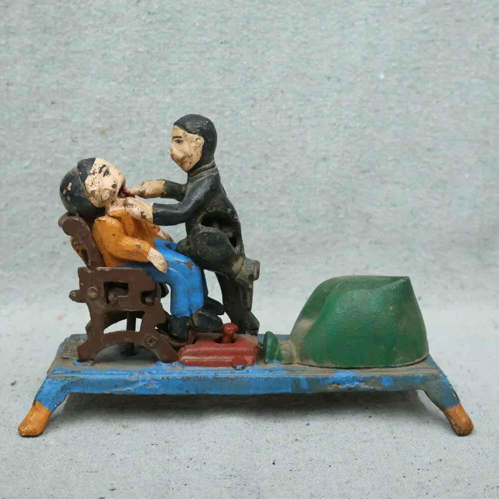 Collectable Cast Iron Mechanical Bank Dentist Pulling Tooth